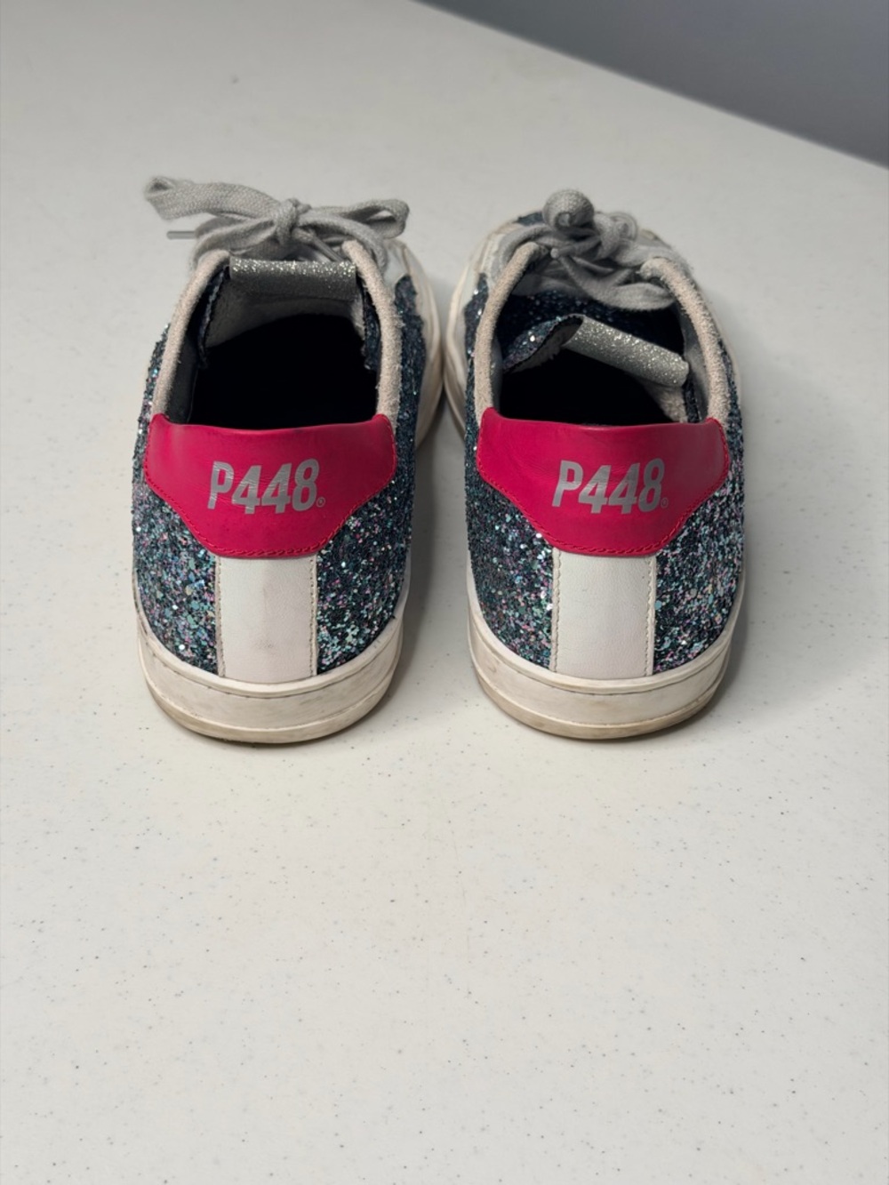 P448 Glitter Low-Top Sneakers with Pink Heel - Picture 6 of 10